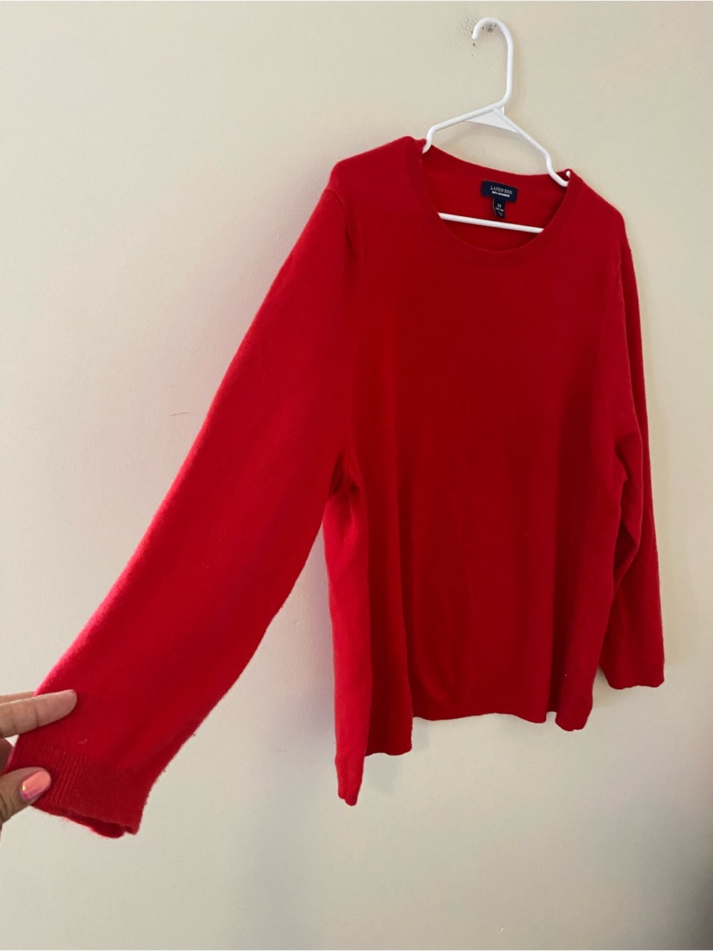 Lands' End 100% Cashmere Plus Crewneck Sweater bright red 3X - Picture 2 of 6